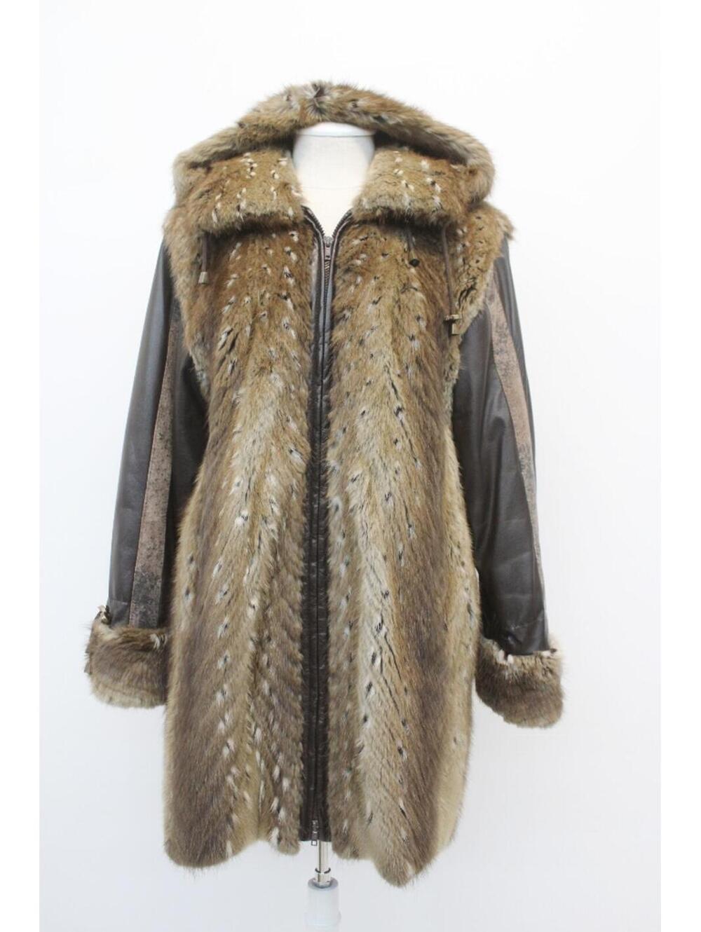 Excellent Muskrat Mink Fur & Leather Coat Jacket Women Woman Size 6 Small W/Hood